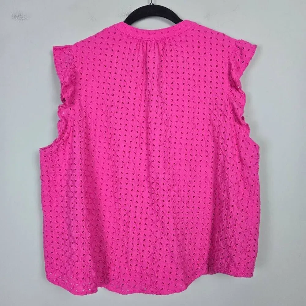 Draper James Womens Eyelet Ruffle Top Sz XXL Pink Sleeveless Boho Peasant Preppy - Picture 2 of 7